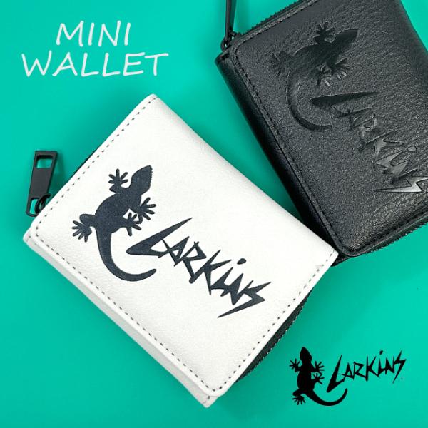 三つ折り財布 メンズ LAKiNS ラーキンス ビッグロゴ型押し 合成皮革 コンパクト ミニ財布 カードポケット3枚 札入れ ファスナー小銭入れ 軽量 通学 lks-0022