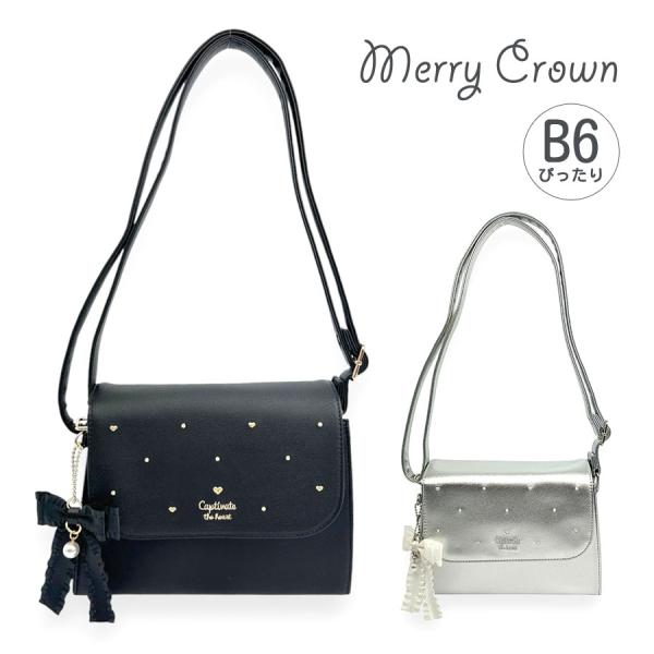 ■mha-520 Merry Crown メリークラウン ドットハート かぶせショルダーSSハートドットのデザインとパール付きリボンチャームがかわいいショルダーバッグ。B6サイズ対応、財布やスマホなど必要最低限の荷物を収納し持ち運べます。プ...