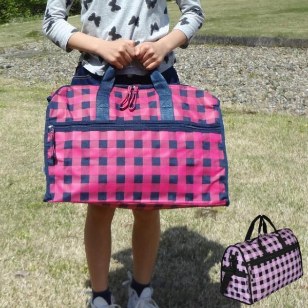 [ボストンバッグ 女子 修学旅行 おしゃれ かわいい ボストンバック ダッフルバッグ 林間学校 可愛い 女の子 キッズ 小学生 レディース 子供 子ども用 スポーツ チェック柄 1泊 2泊 紫色 桃色 ボストンバッグ]・Cacha Cach...