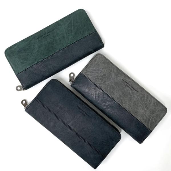 【ラッピング袋無料】KATHARINE HAMNETT キャサリンハムネット SCRUB  ラウンドファスナー長財布 490-50603 メンズ 財布 ブランド 長財布 紳士用 男性用 革 メンズ財布 人気 通販 小銭入れあり 黒 グレー 緑 グリーン プレゼント ギフト クリスマス 父の日 長サイフ ヌメ革 kabanya_490-50603