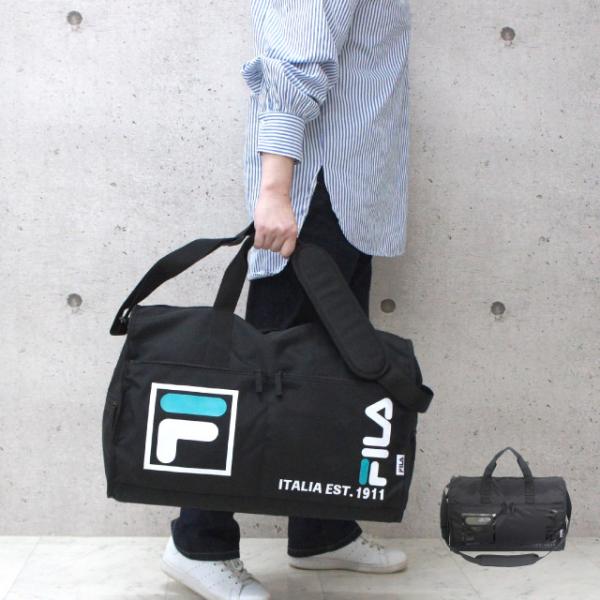 旅行かばん・小分けバッグ nala Travel big bag black FILA ボストンバッグ 小さめ 修学旅行 小学校 ボストンバック
