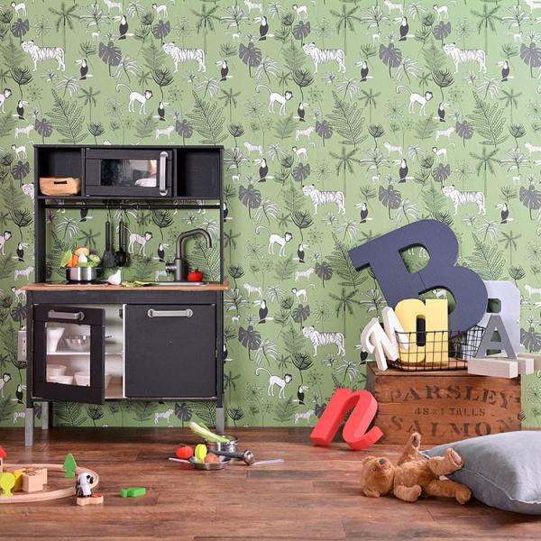切売 壁紙 輸入壁紙 Rasch Bambino18 アニマル 動物 トラ 緑 グリーン ジャングル 子供部屋 壁紙屋本舗 Paypayモール店 通販 Paypayモール