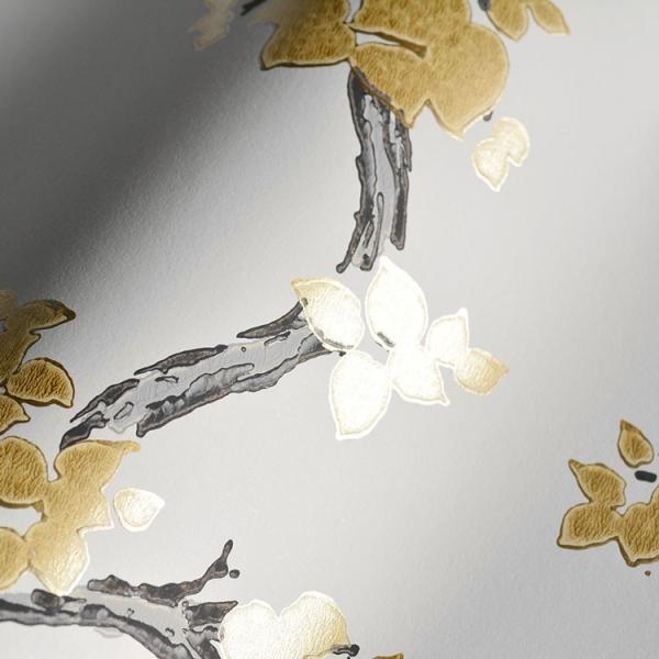 和柄ホワイト植物植物york 52cm 10m 金白 Ykik Yor Flbh Fb1404 壁紙屋本舗金fb1404 アメリカフラワー52cm 10m ゴールド花輸入壁紙