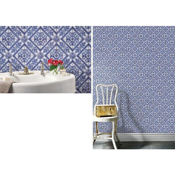 人気no 1 壁紙 はがせる 賃貸ok フリース壁紙 貼ってはがせる壁紙 ヴィンテージタイル アンティーク タイル柄 ブルー レトロ モロッコ Diy リアル おしゃれ 保証書付