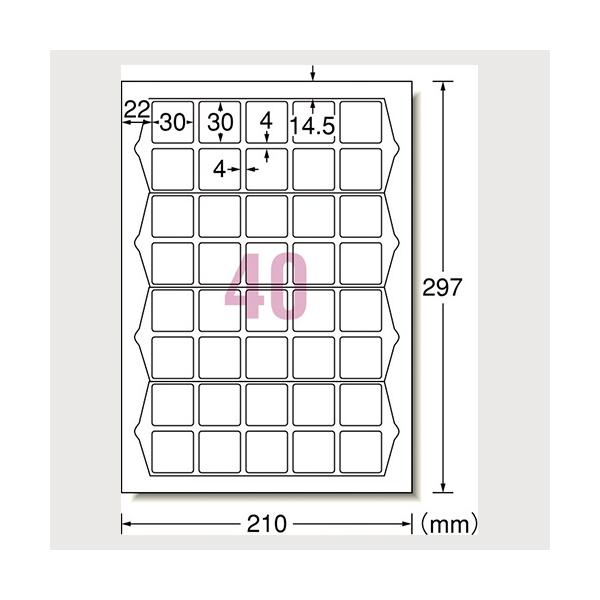 ●規格：Ａ４判４０面角丸●１片寸法：縦３０×横３０ｍｍ●紙種：上質紙，インクジェット専用塗工●総紙厚：０．２２ｍｍ