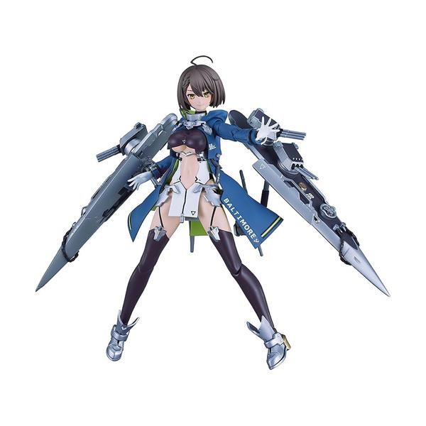 『アズールレーン』より、ボルチモア型重巡洋艦ネームシップ「ボルチモア」が艤装を装備した姿で初プラモデル化！・全高約160mm、各関節可動。・取り外し可能な艤装が付属。フレキシブルに可動するアームによりポーズに合わせて展開し、放射状に広がる特...