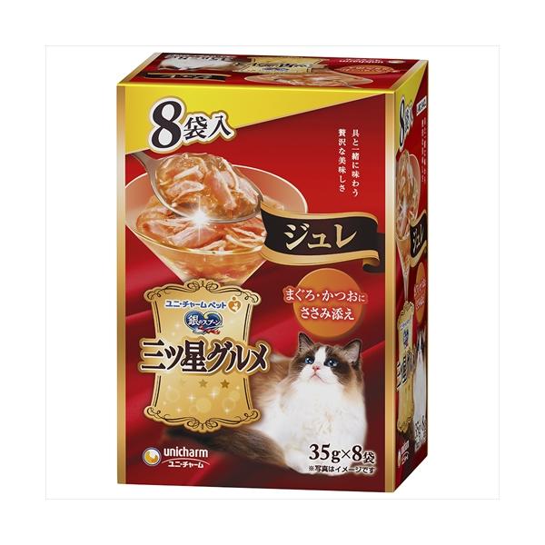 他サイト： P-4520699663042 ユニ・チャーム 銀のスプーン 三ツ星グルメ パウチ ジュレ まぐろ・かつおにささみ添え 35g×8個の商品画像
