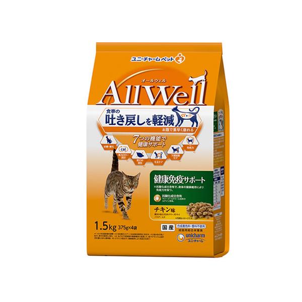 他サイト： P-4520699664391 ユニ・チャーム AllWell 健康免疫サポート チキン味挽き小魚とささみフリーズドライパウダー入り 1.5kg ユニチャームの商品画像