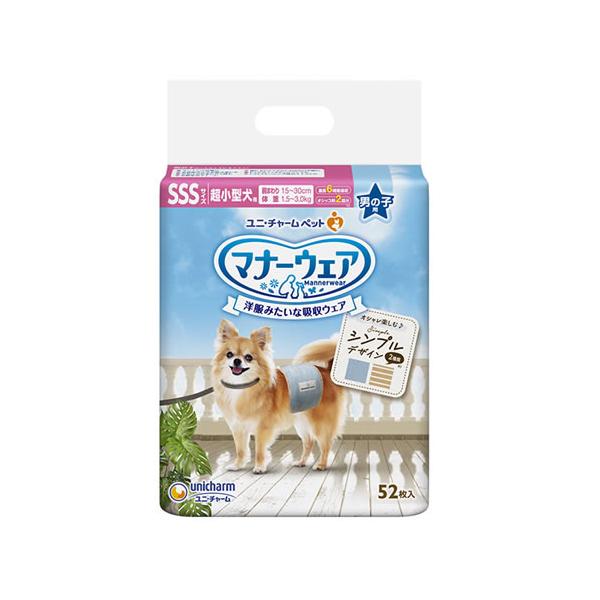 他サイト： P-4520699669501 ユニ・チャーム マナーウェア 男の子用 SSSサイズ モカストライプ・ライトブルージーンズ 52枚入（2種類のデザイン入り） ユニチャームの商品画像