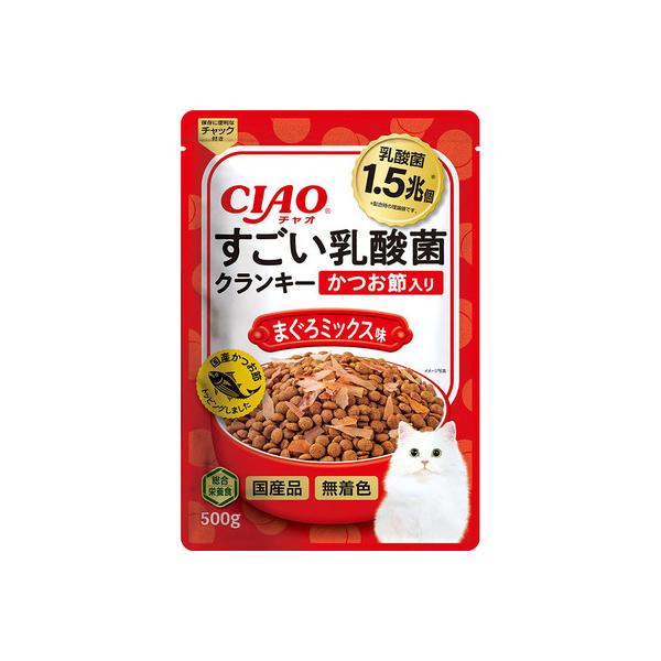 P- いなばペットフード CIAO すごい乳酸菌 クランキー 500g かつお節入り まぐろミックス味
