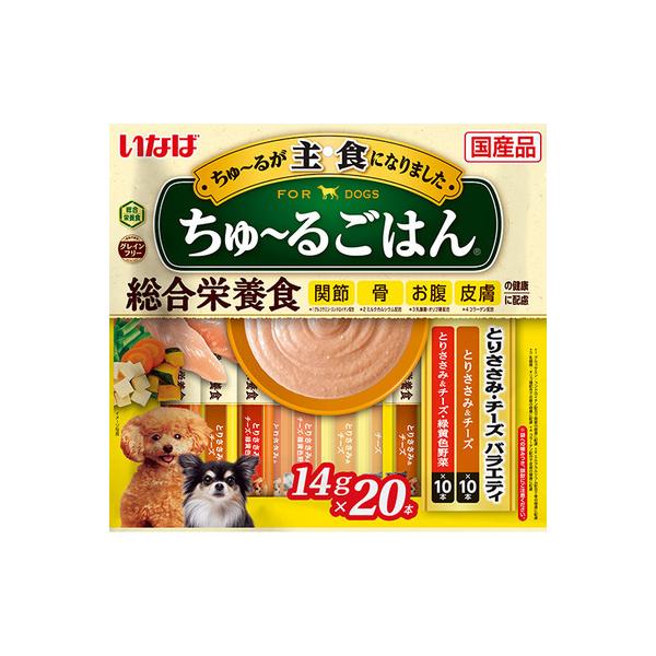 他サイト： P-4901133714139 いなばペットフード ちゅ〜るごはん 20本入り とりささみ・チーズバラエティ 国産 犬用総合栄養食の商品画像