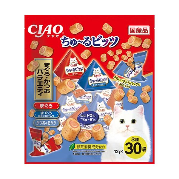 他サイト： P-4901133715303 いなばペットフード  ちゅ−るビッツ鮪鰹バラエティ１２ｇ３０Ｐの商品画像