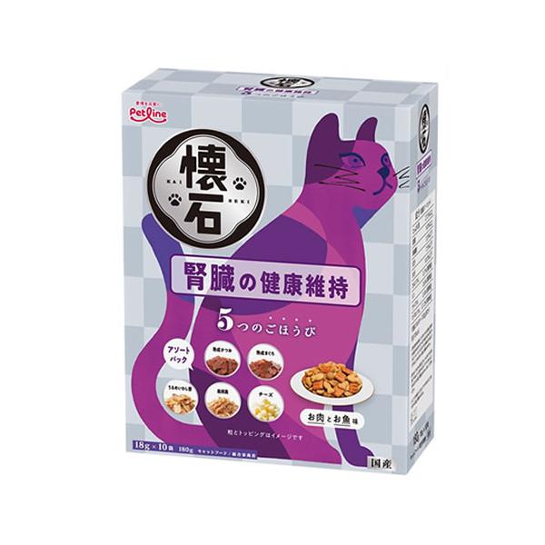 他サイト： P-4902418004549 ペットライン 懐石 5つのごほうび 腎臓の健康維持 180g お肉とお魚味 アソートパック キャットフードの商品画像