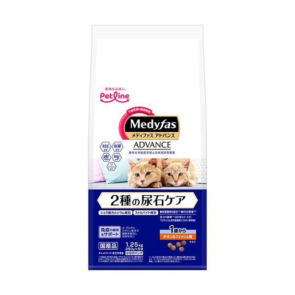 他サイト： P-4902418069609 ペットライン メディファス アドバンス 2種の尿石ケア 1歳から チキン＆フィッシュ味 1.25kg(250g×5)の商品画像