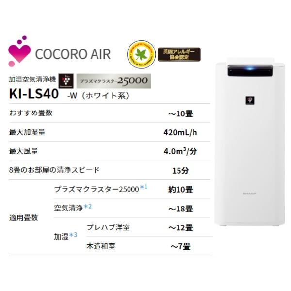 シャープ 加湿空気清浄機 KI-LS40-W ホワイト 高濃度プラズマ