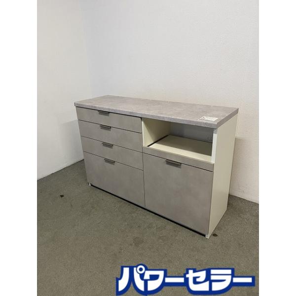 松田家具 キッチンボード 幅140 モイス ソフトクローズ シルバー 食器棚 ハイグロス 中古家具 店頭引取歓迎 R7771 パモウナ ハイタイプキッチンカウンター 幅140 ソフトクローズ