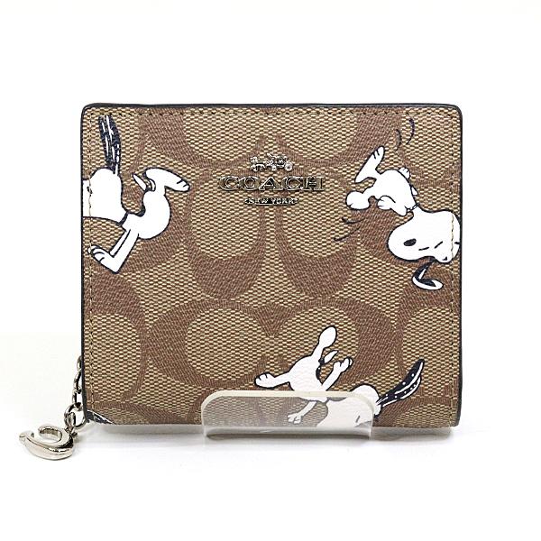 新品・未使用COACHスヌーピー 二つ折り財布 ブラウンコーチ COACH コーチ スヌーピー コンパクト ウォレット 二つ折り財布