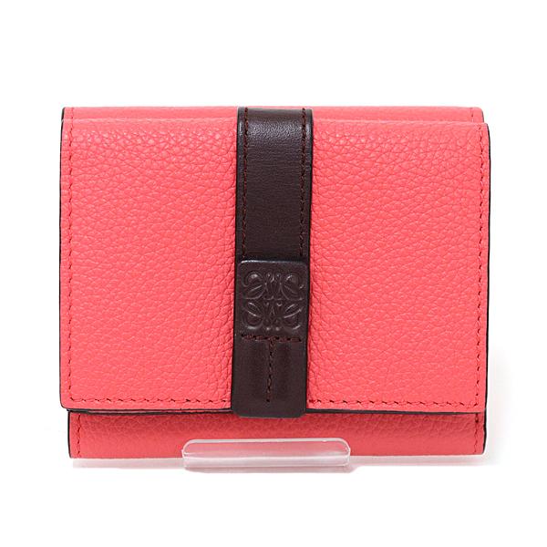 ロエベ LOEWE トライフォールド ウォレット 三つ折り財布 コンパクトウォレット ソフトグレインカーフ C660S26X03 ピンク 【中古】S LOEWE（ロエベ） トライフォールド ウォレット 三つ折り財布