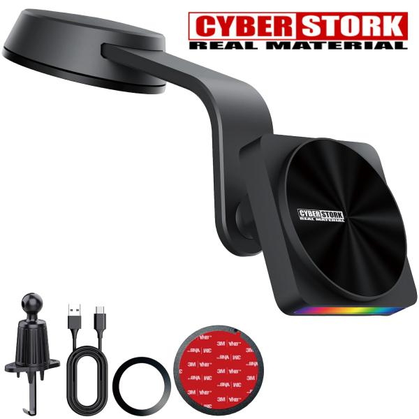 CYBERSTORK(サイバーストーク) スマホホルダー 車 ワイヤレス充電 MagSafe対応 音楽連動イルミ マグフェイス車載ホルダー Qi2急速充電15W 音楽連動イルミ