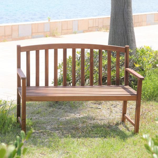 ガーデン ベンチ チェア 木製 長 椅子 いす ブラウン 茶色 デッキ 背もたれ付き 2人用 公園 腰掛け 野外 屋外