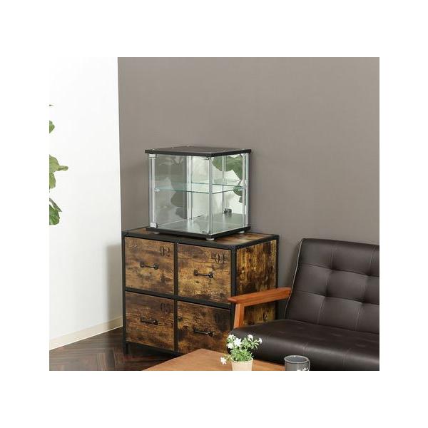 コレクションケース ラック 木製 2段 業務用 扉 深型 ロータイプ 小物 卓上 机の上 キューブボックス 正方形 ミニ 小さい 小型 脚付き 両面 全面ガラス 棚 クリア 透明 幅43 高さ45 奥行37 ブラック 黒 フィギュア 食器 ...