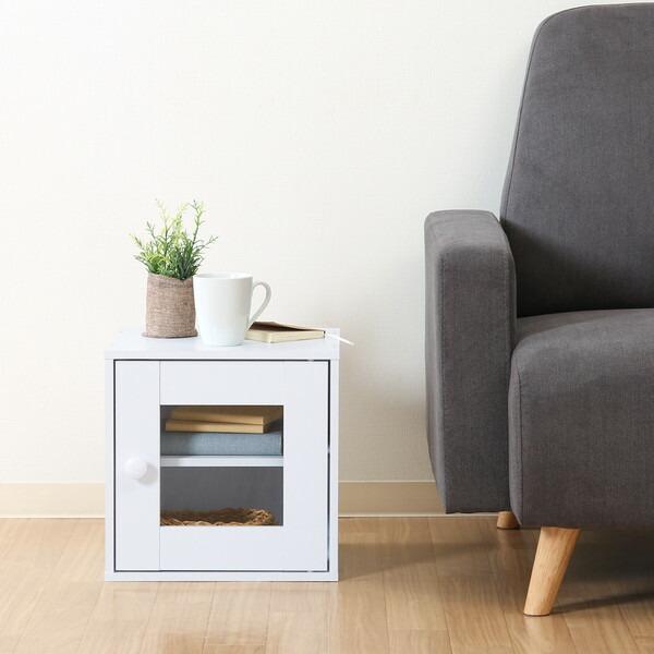 ミニ食器棚 ガラス扉付き 本棚 2段 おしゃれ 北欧 安い キッチン ラック 木製 カウンター上 収納 卓上 カラーボックス カップボード 薄型 薄い ロータイプ 低い コンパクト 小さい 小型 スリム 省スペース 一人暮らし ホワイト 白...