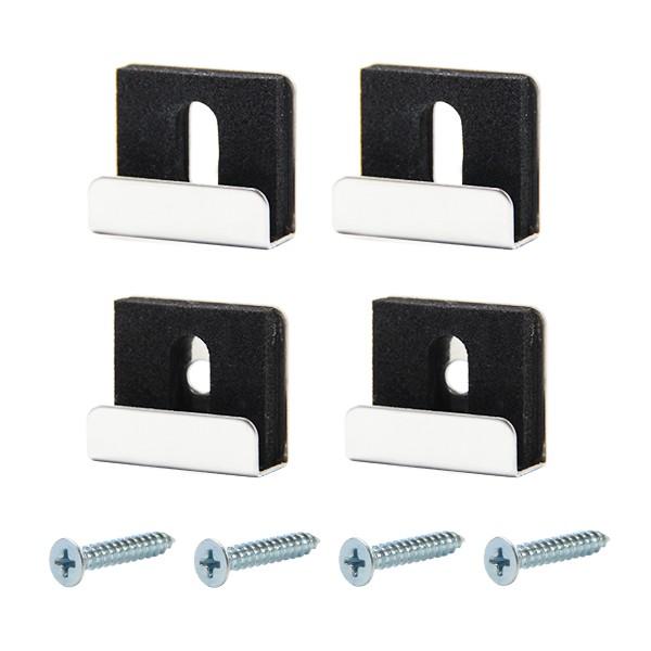 鏡を壁に貼る際に使う金具です。ステンレス製で5mm厚専用です。上部と下部の二種類がセットになっているのでご使用する際はお気をつけください。金具のみの取り付けではガタツキがでるので、両面テープ（鏡専用）と併用してください。【配送について】ゆう...