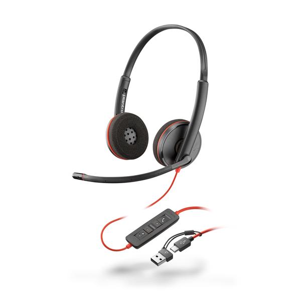 HP Poly Blackwire 3220 USB-C+USB-A 変換アダプタ付 両耳 有線 ノイズキャンセリングマイク搭載 8X228AA