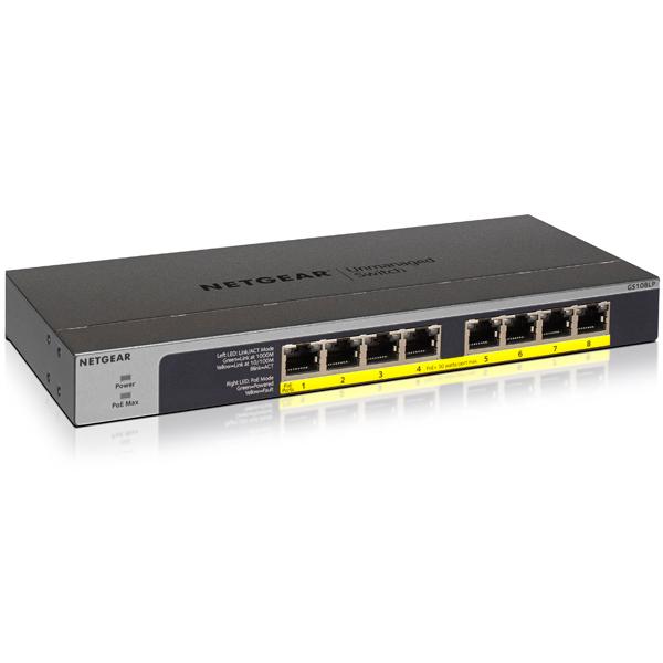 ネットギア NETGEAR スイッチングハブ8ポートGS108LP-100AJS NETGEAR（ネットギア） NETGEAR GS108LP ギガ8ポート PoE+(60.5W)対応