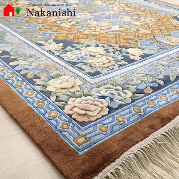 花柄 和風 ラグ ラグマット 段通 絨毯169×241cm ベージュ