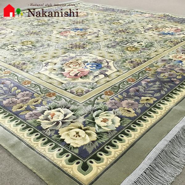 アクセント ラグ 絨毯 カーペット シルク 中国段通 約4.5畳 約248