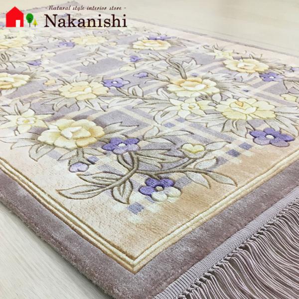 玄関マット シルク 中国段通 約62.5×95cm 120段 パープル系 dt