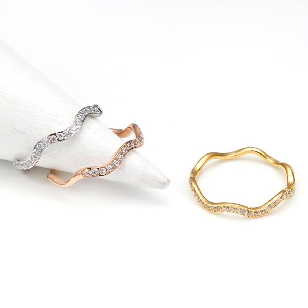 リング 指輪 レディース サージカルステンレス製 ウェーブ 波 ハーフエタニティ ラインストーン 細め 重ね付け キラキラ お肌に優しい 金属アレルギー対応 金アレ 華奢 シンプル オシャレ かわいい 大人 可愛い可愛い 指輪 アクセサリー...