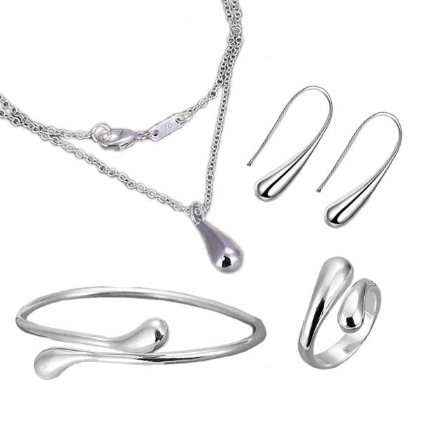 アクセサリー4点セット ネックレス ピアス バングル リング シルバー 雫 ツタ シンプル 爆買