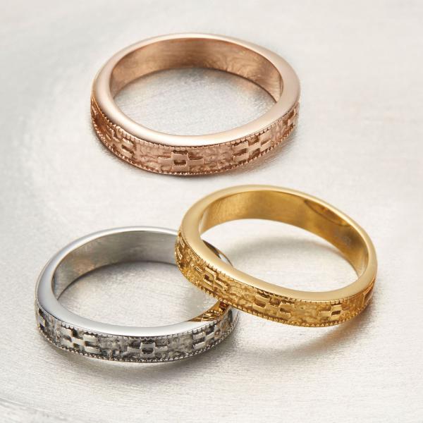 リング レディース メンズ サージカルステンレス316L製 沖縄 伝統模様 ミンサー柄 お肌に優しい 金属アレルギー対応 金アレ お揃い ペアにも 誕生日 記念日 プレゼント ギフト素材サージカルステンレス316L製サイズリングサイズ：約3...