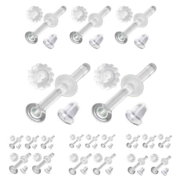 ガラスピアス ピアス 5個セット セット売り 金属アレルギー対応 つけっぱなし レディース メンズ 透明ピアス クリア 18G 16G 14G  片耳用 福耳用素材強化ガラス、シリコンサイズ太さ：14G(1.6mm)、16G(1.2mm)、...