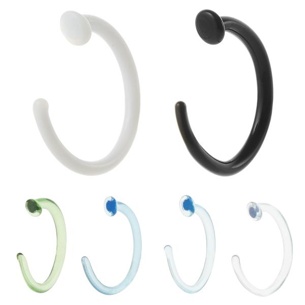 ピアス つけっぱなし ガラスピアス 強化ガラス 金属アレルギー対応 18G 16G フープ C型 鼻 唇 口 リップ ノーズピアス ノストリル リテーナー