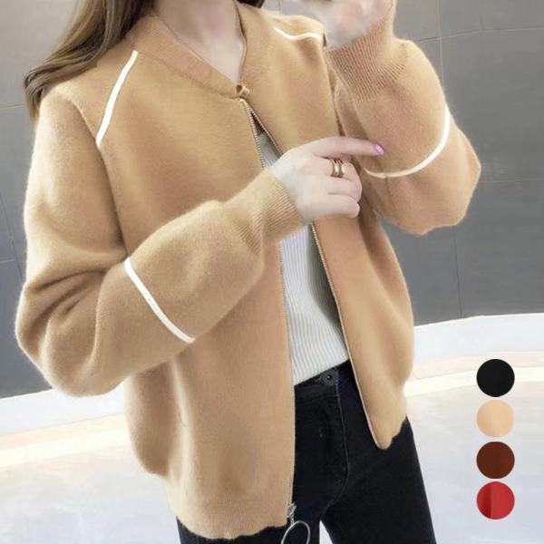 春秋冬 セーター ジャケット アウター セーター ジャケット 上着 ショート丈 袖あり 長袖 ボリューム袖 ラウンドネック 襟付き レギュラー ヘッジング ルーズ 伸縮性 厚手 コットン 大人可愛い シンプル 大人 おしゃれ 大人女子 こなれ感 ラブリー ルーズ クール 無地 kagu-piena_ns-84meirj-007
