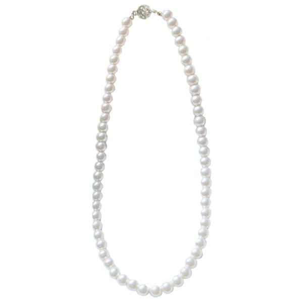 ネックレス レディース フェイクパール 真珠 ワンタッチ ホワイト ブラック フォーマル シンプル シック 上品 大人 冠婚葬祭 結婚式 お通夜 お葬式 告別式 パーティー プレゼント ギフト 40cm 45cm 8ミリ 8mm 素材金具:...