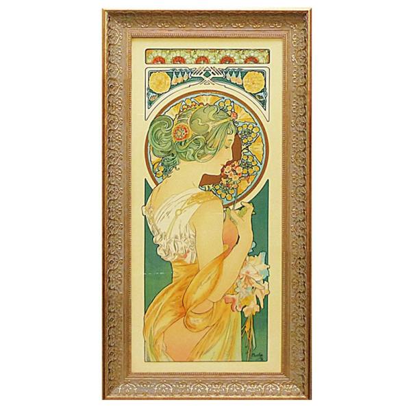 アルフォンス・ミュシャ、桜草（装飾パネルの下絵）、希少な画集より ユーパワー アルフォンス ミュシャ「桜草」 AM-20022 : 家具プラザ