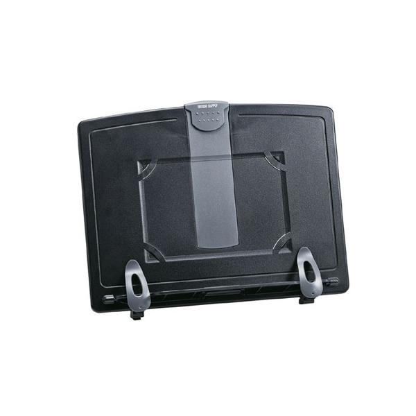 本をホールド、クリップ付きでデータホルダーとしても使用可能■サイズ:W290×D225×H225mm　重量300g■材質:プレート・台座/ABS■負荷重量:5kg