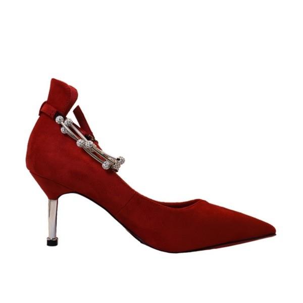 〔フーレエル〕（K6102）アンクレット風パンプス 足が綺麗に見えるカットデザイン 23.0cm 紅