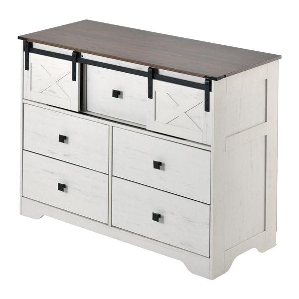 スライドドア付きチェスト3段 ワイドタイプ〔ダークブラウン〕組立品