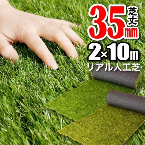人工芝 ロール リアル 2m×10m 芝丈35mm密度2倍3本セット 固定ピン付