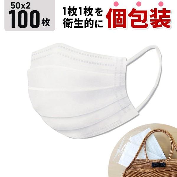 不織布マスク 100枚 個包装 個別包装 ウイルス ブロック 立体 3層  