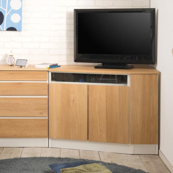 ナチュラル コーナーテレビボード 幅99.5 約幅100cm 右壁付け キッチン 