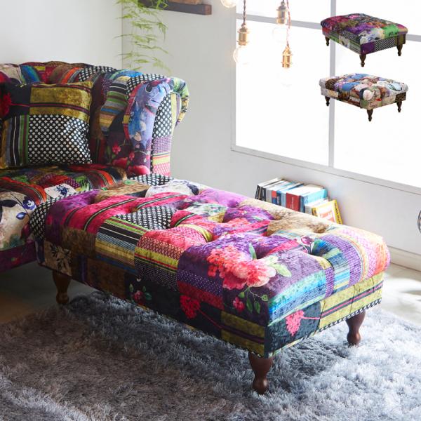 スツール ソファー 椅子 パッチワークデザイン ロングスツール ベンチ 和風 大正ロマン レトロ クラシック[商品詳細]◆商品サイズ：約 幅110×奥行650×高さ420cm◆座面高：約 420mm　/　◆脚高：約 16cm◆構造部材：天然...