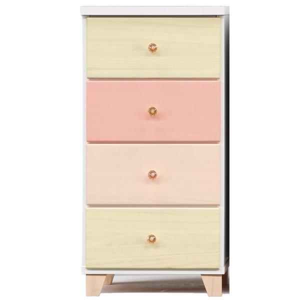 姫系 幅39 4段 スリムチェスト すき間収納 チェスト タンス 洋服収納 引き出し かわいい おしゃれ 女の子 キッズ 家具 子供部屋 ピンク 収納 (4段)