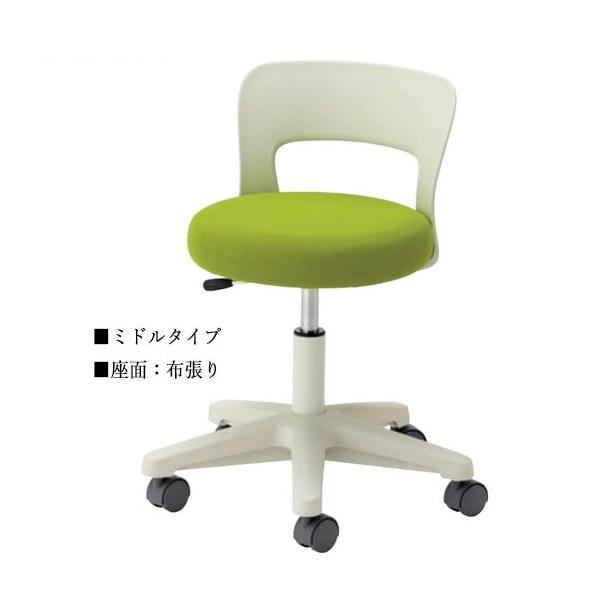 環境ソフトスツール ワーキングチェア 作業椅子 デスクチェア 丸椅子 ミドルタイプ 背付 布張り キャスター付 ガス上下調節 NO-1074
