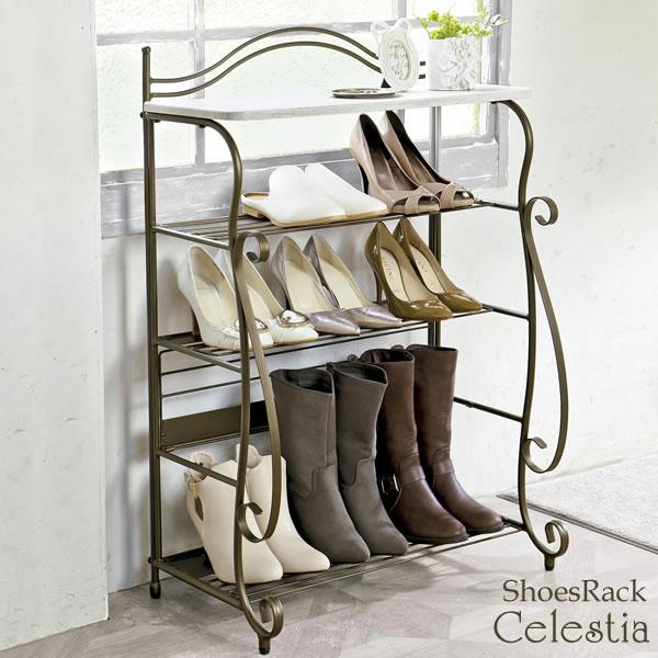 シューズラック 4段 大人かわいい おしゃれ アンティーク調 靴箱 下駄